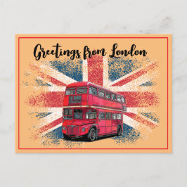 Cartão Postal De Festividades Saudações De Londres Red Bus Union Jack Souvenir