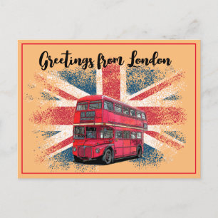 Cartão Postal De Festividades Saudações De Londres Red Bus Union Jack Souvenir