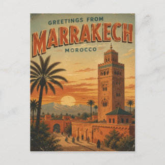 Cartão Postal De Festividades Saudações de Marrakech, Marrocos Viagem Antiga