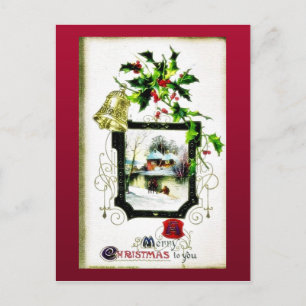 Cartão Postal De Festividades Saudações de Natal com dois anjos se abraçando
