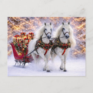 Cartão Postal De Festividades Saudações de Natal Sleigh Puxado por Cavalos