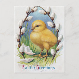 Cartão Postal De Festividades Saudações de Páscoa Frango Amarelo Vintage