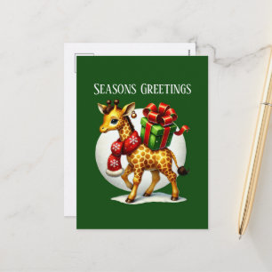 Cartão Postal De Festividades Saudações de Temporada Festiva girafa selva