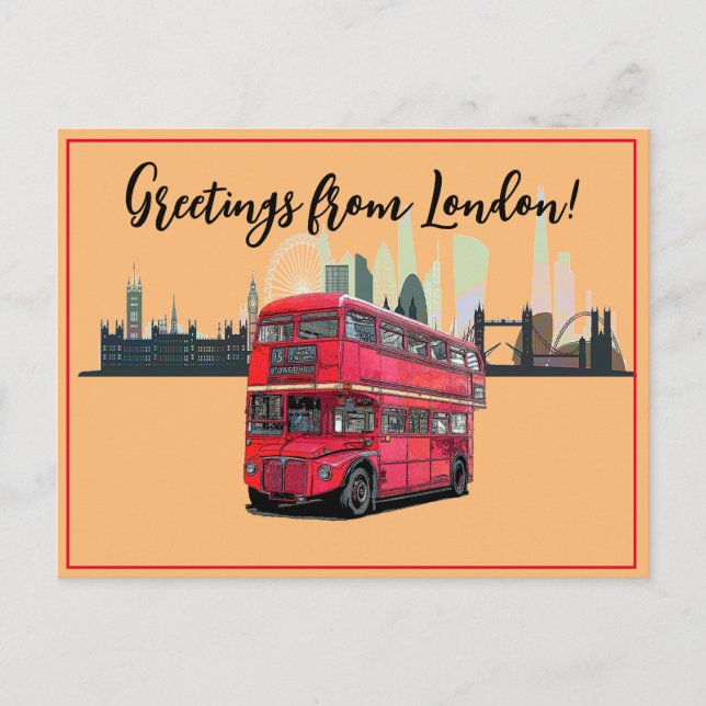 Cartão Postal De Festividades Saudações Do Skyscape Red Bus Souvenir De Londres (Frente)