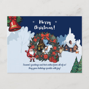 Cartão Postal De Festividades Saudações Festivas de Natal com Coroa e Papai Noel