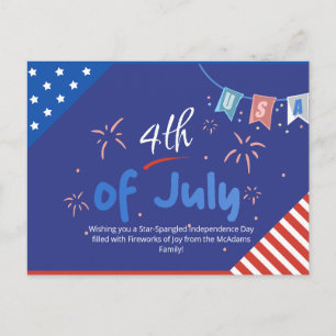 Cartão Postal De Festividades Saudações Mínimas Patrióticas de Fogos de Artifíci