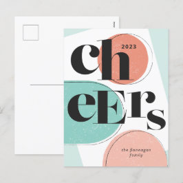 Cartão Postal De Festividades Saúde Ano Novo Abstrato Turquoise Melon