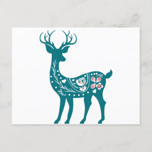 Cartão Postal De Festividades Scandia De Natal Red E Blue Nordic Deer Scandia