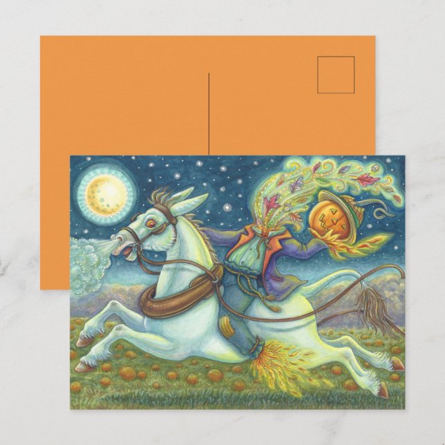 CARTÃO POSTAL DE FESTIVIDADES SCARECRONA DE HORSEMÃ INOXIDÁVEL EM MULTA BRANCA (Frente/Verso)
