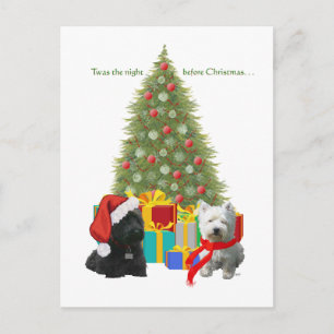 Cartão Postal De Festividades Scottie e Westie Árvore de Natal
