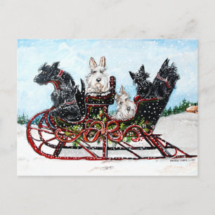 Cartão Postal De Festividades Scottie Sleigh Ride