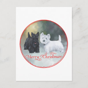 Cartão Postal De Festividades Scottie Westie Natal