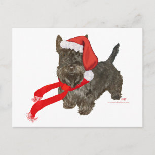 Cartão Postal De Festividades Scottish Terrier é o ajudante do Papai Noel