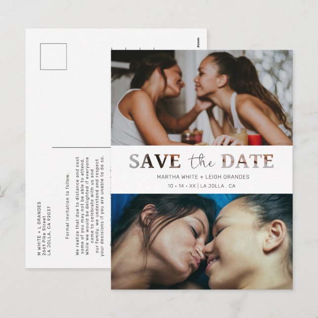 Cartão Postal De Festividades Script de Foto Personalizada de Casamento de Efeit (Frente/Verso)