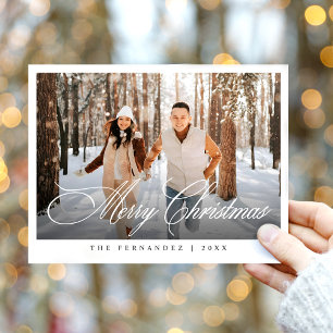 Cartão Postal De Festividades Script de Foto Simples de Feliz Natal Elegante