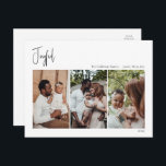 Cartão Postal De Festividades Script de Natal Moderno - 3 Foto alegre<br><div class="desc">Este moderno cartão postal de três fotos de Natal, alegre, é perfeito para o seu chique minimalista, preto e branco. A caligrafia manuscrita branca é delicada e rústica enquanto permanece elegante e elegante. A design reflete um simples dia de inverno todo-branco e evoca memórias de uma vida mais simplista. Você...</div>