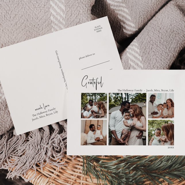 Cartão Postal De Festividades Script de Natal Moderno Grateful Cinco Foto (Criador carregado)