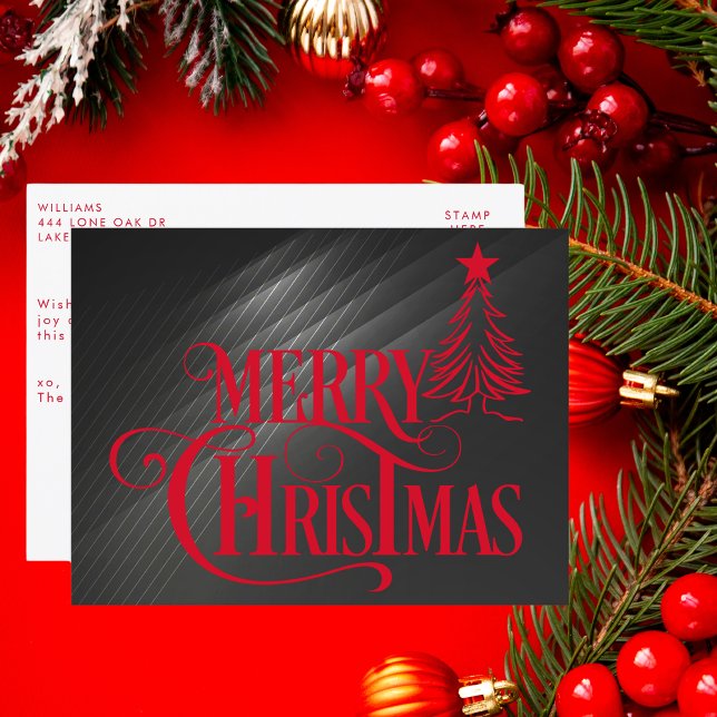 Cartão Postal De Festividades Script de Natal Moderno Preto e Vermelho Feliz (Criador carregado)