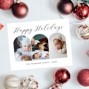 Cartão Postal De Festividades Script Elegante Personalizado Três Fotografias Nat