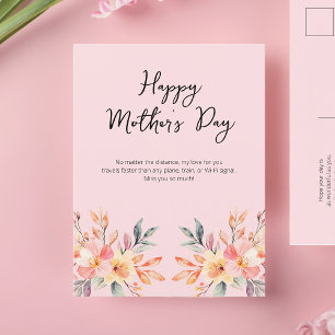 Cartão Postal De Festividades Script Floral de Cor de Água Rosa de Dia de as mãe