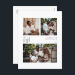 Cartão Postal De Festividades Script Joyful Moderno Centrado em Três Fotos<br><div class="desc">Este roteiro alegre e moderno centrado no cartão postal de três fotos feriadas é perfeito para seu chique minimalista, preto e branco. A caligrafia manuscrita branca é delicada e rústica enquanto permanece elegante e elegante. A design reflete um simples dia de inverno todo-branco e evoca memórias de uma vida mais...</div>