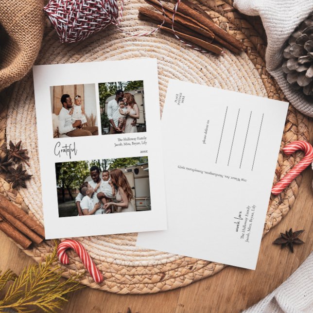 Cartão Postal De Festividades Script Moderno Grateful Centrado Três Foto (Criador carregado)