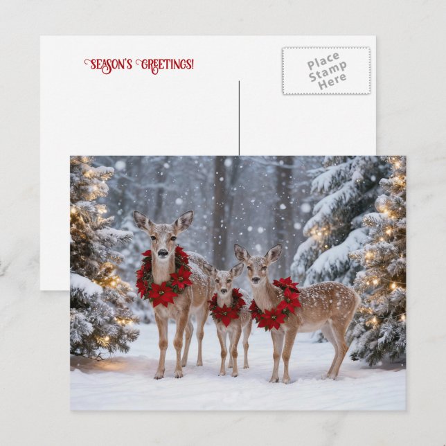 Cartão Postal De Festividades Seasons Greeting Holiday Deer Wreaths (Frente/Verso)