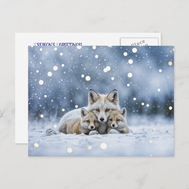 Cartão Postal De Festividades Seasons Greeting Holiday Fox and Snow (Frente/Verso)