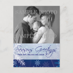 Cartão Postal De Festividades Seasons Greetings Blue Snowflakes Photo Postcard