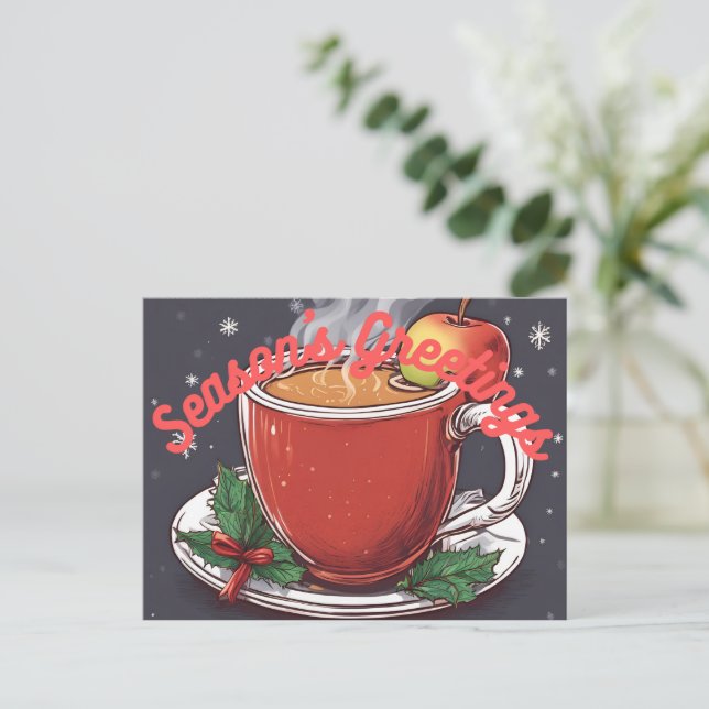 Cartão Postal De Festividades Season's Greetings Hot Apple Cider Postcard (Em pé/Frente)