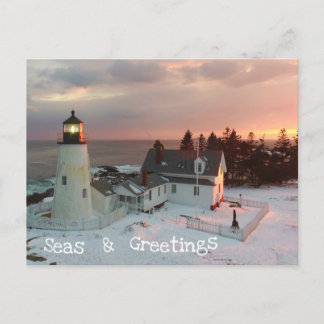 Cartão Postal De Festividades Seasons Greetings Xmas Lighthouse