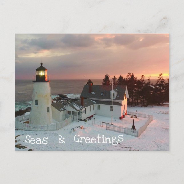 Cartão Postal De Festividades Seasons Greetings Xmas Lighthouse (Frente)