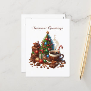 Cartão Postal De Festividades Seasons saúda café boneco