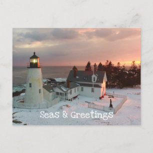 Cartão Postal De Festividades Seasons Saudações Farol Pemaquide