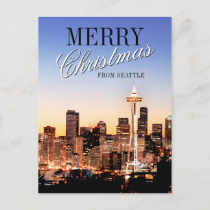 Cartão Postal De Festividades Seattle Skyline no Natal