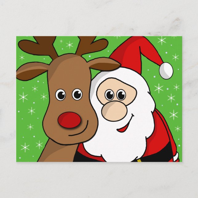 Cartão Postal De Festividades Sefie do papai noel e do Rudolph (Frente)