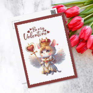 Cartão Postal De Festividades Seja meu Namorados Namorados de Gato de Chibi