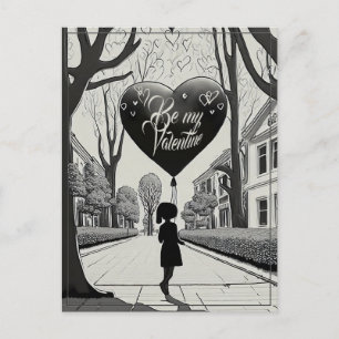 Cartão Postal De Festividades Seja meu Namorados no estilo de mangá monocromo 16