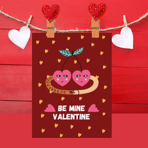 Cartão Postal De Festividades Seja Meu Valentim, 2 Cerejas Rosa Fofas Apaixonada