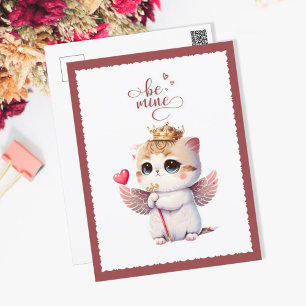 Cartão Postal De Festividades Seja o meu Chibi Cat Angel Wings Kitten Namorados