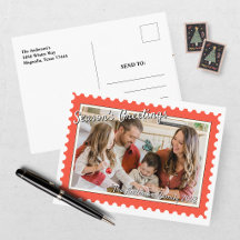 Selo Postal Vermelho Festivo Foto Natal