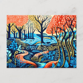 Cartão Postal De Festividades Selvagem geométrica em Linocut Winter