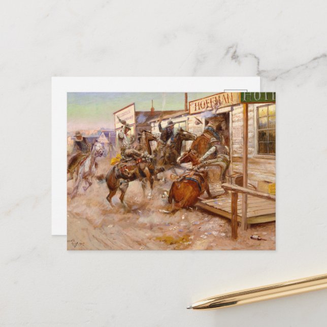 Cartão Postal De Festividades Sem bater por Charles Marion Russell (Frente/Verso In Situ)