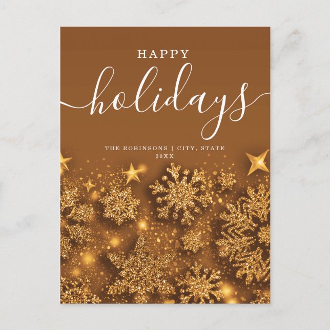 Cartão Postal De Festividades Sem Foto Feliz Natal Feriado Glitter Neve Dourada (Frente)