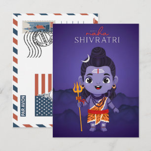 Cartão Postal De Festividades Senhor Shiva de desenho animado fofo para celebraç