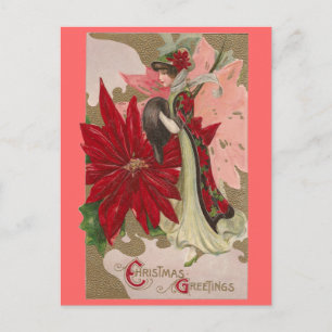 Cartão Postal De Festividades Senhora dos Natais vintages Poinsettias