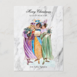 Cartão Postal De Festividades Senhoras do Partido de Natais vintages Retroativos
