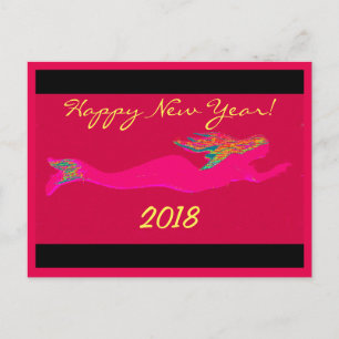 Cartão Postal De Festividades sereia de natação rosa 2018