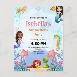 Cartão Postal De Festividades Sereia Mágica Sob Cartaz de Aniversário do Mar