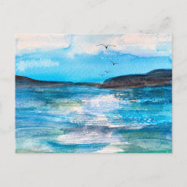 Cartão Postal De Festividades Serene Coastal Bay Watercolor Painting